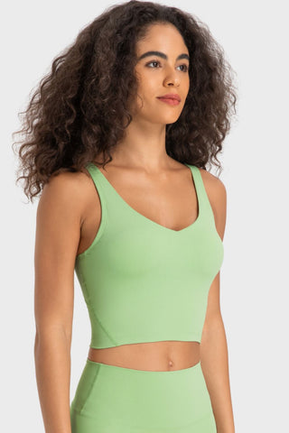 Shop Millennia Deep V-Neck Crop Sports Bra - High-Quality U.S. Made Women’s Fashion with Free & Fast Shipping