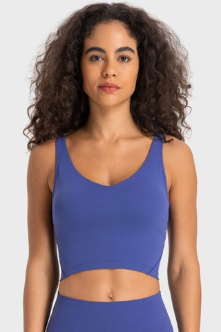 Shop Cobalt Blue Millennia Deep V-Neck Crop Sports Bra - High-Quality U.S. Made Women’s Fashion with Free & Fast Shipping