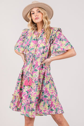 Shop SAGE + FIG Floral Ruffle Short Sleeve Dress - High-Quality U.S. Made Women’s Fashion with Free & Fast Shipping