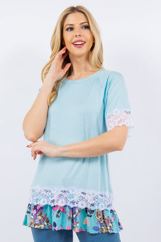 Shop Celeste Full Size Lace Trim Short Sleeve Top - High-Quality U.S. Made Women’s Fashion with Free & Fast Shipping