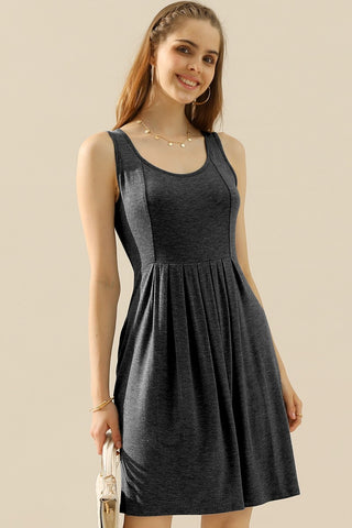 Shop CHARCOAL Doublju Full Size Round Neck Ruched Sleeveless Dress with Pockets - High-Quality U.S. Made Women’s Fashion with Free & Fast Shipping