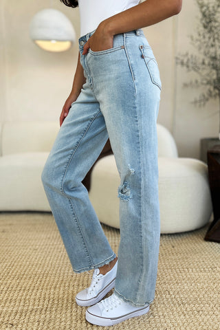 Shop Judy Blue Full Size High Waist Distressed Straight Jeans - High-Quality U.S. Made Women’s Fashion with Free & Fast Shipping