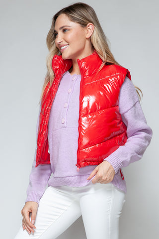 Shop Snobbish Zip Up Turtleneck Shiny Quilted Vest - High-Quality U.S. Made Women’s Fashion with Free & Fast Shipping