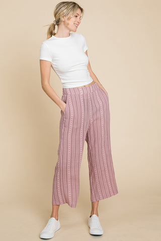 Shop Pink Cotton Bleu by Nu Lab Striped Elastic Waist Wide Leg Pants - High-Quality U.S. Made Women’s Fashion with Free & Fast Shipping