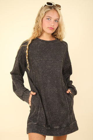 Shop Black VERY J Mineral Washed Oversized Sweatshirt Mini Dress - High-Quality U.S. Made Women’s Fashion with Free & Fast Shipping