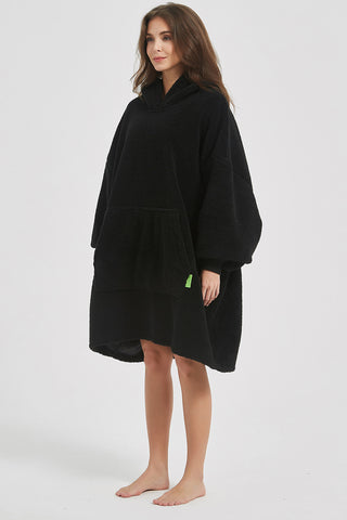 Shop Lantern Sleeve Oversized Hooded Fuzzy Lounge Dress - High-Quality U.S. Made Women’s Fashion with Free Fast Shipping