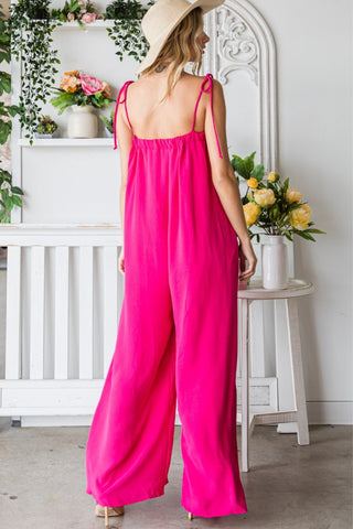 Shop Veveret Pocketed Spaghetti Strap Wide Leg Jumpsuit - High-Quality U.S. Made Women’s Fashion with Free & Fast Shipping