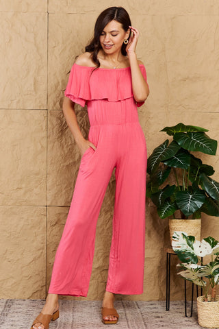 Shop Heimish My Favorite Full Size Off-Shoulder Jumpsuit with Pockets - High-Quality U.S. Made Women’s Fashion with Free & Fast Shipping