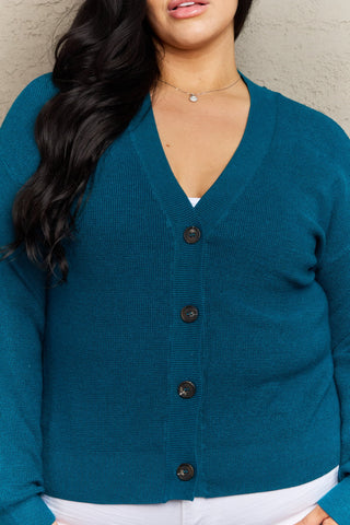 Shop Zenana Kiss Me Tonight Full Size Button Down Cardigan in Teal - High-Quality U.S. Made Women’s Fashion with Free & Fast Shipping