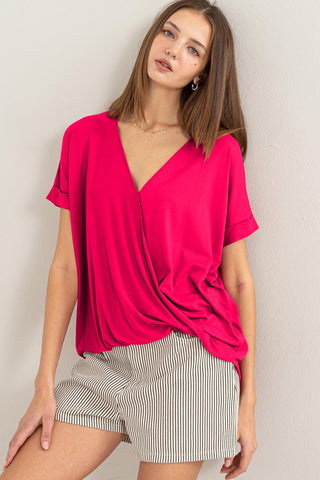 Shop Rasberry HYFVE Short Sleeve Surplice Top - High-Quality U.S. Made Women’s Fashion with Free & Fast Shipping