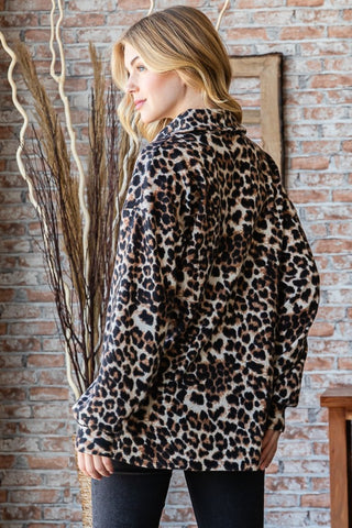 Shop Heimish Full Size Leopard Johnny Collar Long Sleeve Top - High-Quality U.S. Made Women’s Fashion with Free & Fast Shipping