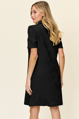 Shop Double Take Full Size Texture Collared Neck Short Sleeve Dress - High-Quality U.S. Made Women’s Fashion with Free & Fast Shipping