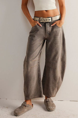 Shop Taupe Wide Leg Jeans with Pockets - High-Quality U.S. Made Women’s Fashion with Free & Fast Shipping