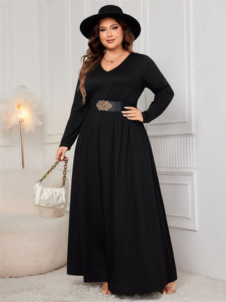 Shop Honey Plus Size Cutout V-Neck Long Sleeve Maxi Dress - High-Quality U.S. Made Women’s Fashion with Free & Fast Shipping