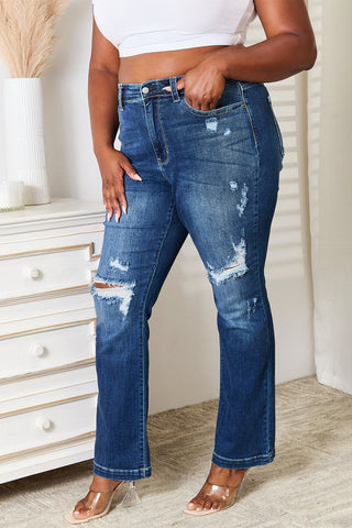 Shop Judy Blue Full Size Mid Rise Hand Sand & Destroy Bootcut Jeans - High-Quality U.S. Made Women’s Fashion with Free & Fast Shipping