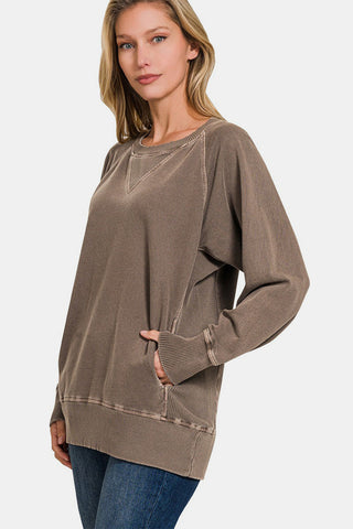 Shop Zenana Round Neck Long Sleeve Sweatshirt - High-Quality U.S. Made Women’s Fashion with Free & Fast Shipping