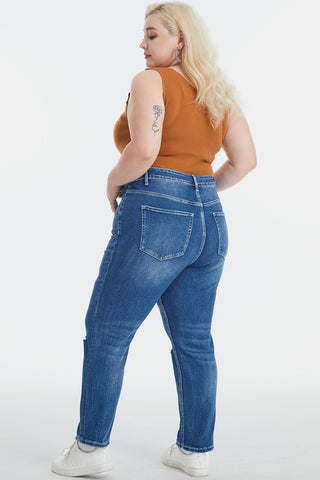 Shop BAYEAS Full Size High Waist Distressed Washed Cropped Mom Jeans - High-Quality U.S. Made Women’s Fashion with Free & Fast Shipping