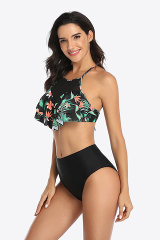 Shop Tropical Print Ruffled Two-Piece Swimsuit - High-Quality U.S. Made Women’s Fashion with Free Fast Shipping