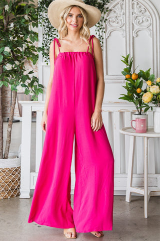 Shop Veveret Pocketed Spaghetti Strap Wide Leg Jumpsuit - High-Quality U.S. Made Women’s Fashion with Free & Fast Shipping