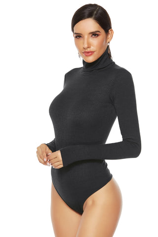 Shop Ribbed Turtleneck Long Sleeve Bodysuit - High-Quality U.S. Made Women’s Fashion with Free & Fast Shipping