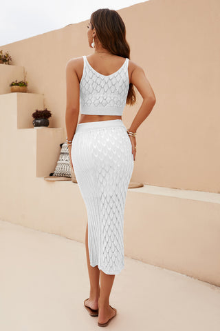 Shop Openwork Cropped Tank and Split Skirt Set - High-Quality U.S. Made Women’s Fashion with Free Fast Shipping