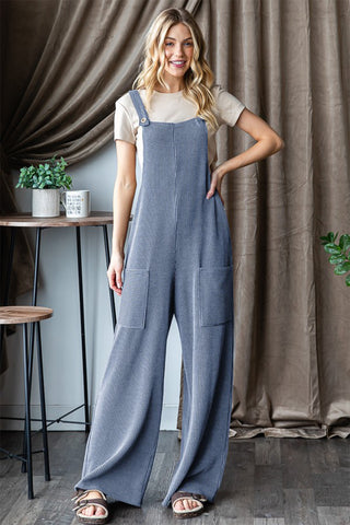 Shop Denim Vintage Heimish Full Size Ribbed Front Pocket Sleeveless Jumpsuit - High-Quality U.S. Made Women’s Fashion with Free & Fast Shipping