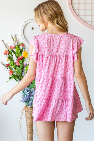 Shop Heimish Full Size Floral Ruffled Tiered Top - High-Quality U.S. Made Women’s Fashion with Free & Fast Shipping