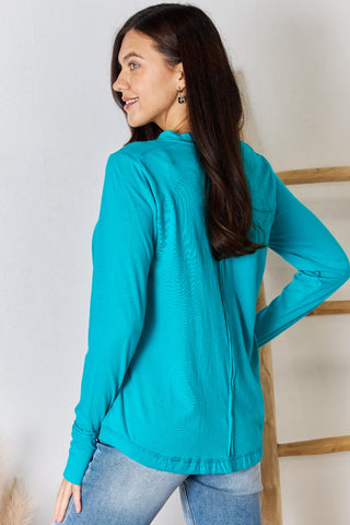 Shop Zenana Exposed Seam Thumbhole Long Sleeve Top - High-Quality U.S. Made Women’s Fashion with Free & Fast Shipping