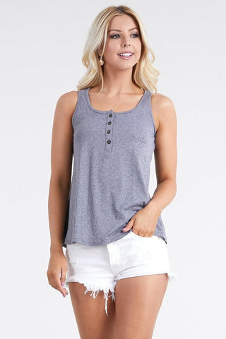 Shop Gray Ninexis Square Neck Half Button Tank - High-Quality U.S. Made Women’s Fashion with Free & Fast Shipping