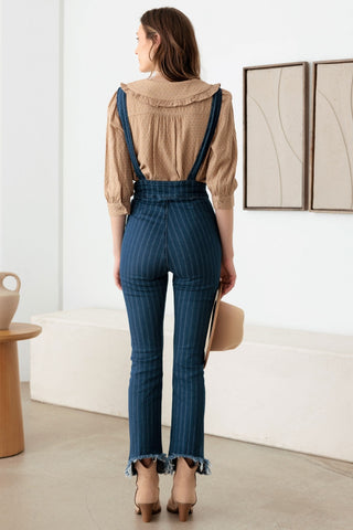 Shop Litz La Striped Stretched Suspender Denim Overalls - High-Quality U.S. Made Women’s Fashion with Free Fast Shipping