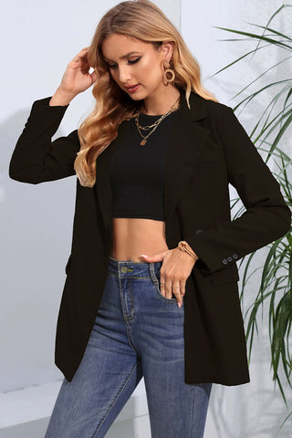 Shop Lapel Neck Long Sleeve Blazer with Pockets - High-Quality U.S. Made Women’s Fashion with Free & Fast Shipping