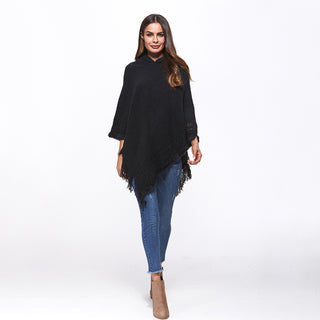 Shop Openwork Fringe Hem Hooded Poncho - High-Quality U.S. Made Women’s Fashion with Free Fast Shipping