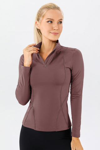 Shop Mock Neck Quarter Zip Active T-Shirt - High-Quality U.S. Made Women’s Fashion with Free & Fast Shipping