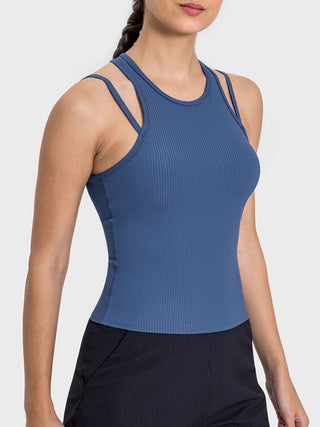 Shop Millennia Cutout Round Neck Racerback Active Tank - High-Quality U.S. Made Women’s Fashion with Free & Fast Shipping