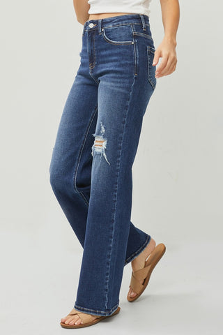 Shop RISEN Full Size High Rise Distressed Wide Leg Jeans - High-Quality U.S. Made Women’s Fashion with Free & Fast Shipping