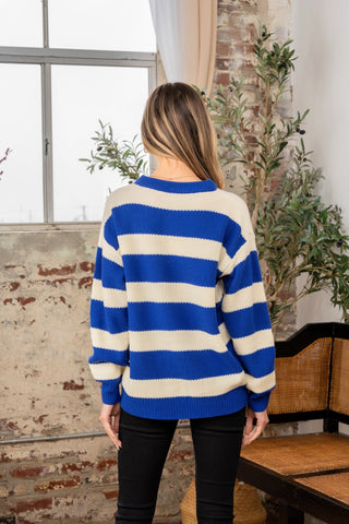 Shop Sew In Love Full Size Contrast Striped Round Neck Sweater - High-Quality U.S. Made Women’s Fashion with Free & Fast Shipping