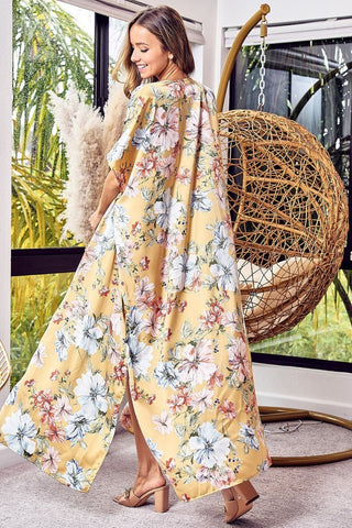 Shop BiBi Floral Side Slit Longline Cardigan - High-Quality U.S. Made Women’s Fashion with Free & Fast Shipping