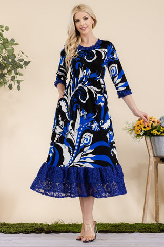 Shop Celeste Full Size Paisley Print Lace Ruffled Midi Dress - High-Quality U.S. Made Women’s Fashion with Free & Fast Shipping