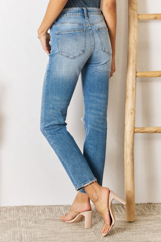 Shop Kancan High Rise Distressed Slim Straight Jeans - High-Quality U.S. Made Women’s Fashion with Free & Fast Shipping