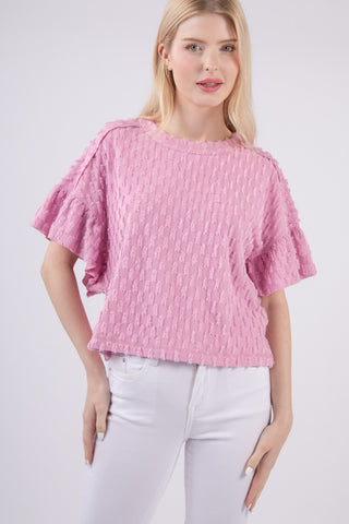 Shop Orchid VERY J Full Size Texture Ruffle Short Sleeve Top - High-Quality U.S. Made Women’s Fashion with Free & Fast Shipping