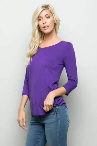 Shop Celeste Full Size Three Quarter Sleeve V-Neck T-Shirt - High-Quality U.S. Made Women’s Fashion with Free & Fast Shipping