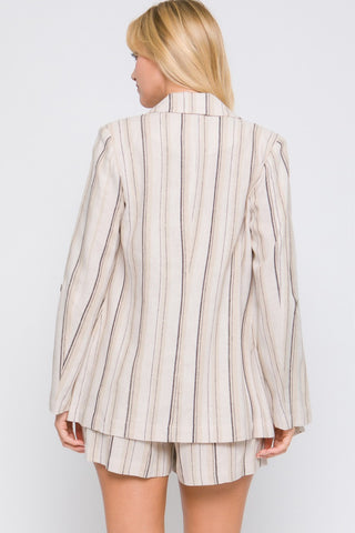 Shop Love Tree Linen Woven Striped Blazer - High-Quality U.S. Made Women’s Fashion with Free & Fast Shipping