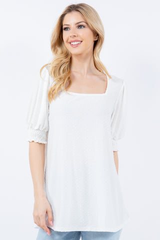 Shop White Celeste Full Size Swiss Dot Puff Sleeve Top - High-Quality U.S. Made Women’s Fashion with Free & Fast Shipping