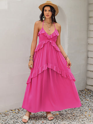 Shop Ruffled Halter Neck Maxi Dress - High-Quality U.S. Made Women’s Fashion with Free & Fast Shipping