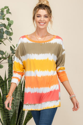 Shop Mustard Stripe Celeste Full Size Striped Long Sleeve T-Shirt - High-Quality U.S. Made Women’s Fashion with Free & Fast Shipping