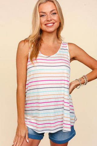 Shop Haptics Round Neck Striped Knit Tank - High-Quality U.S. Made Women’s Fashion with Free Fast Shipping