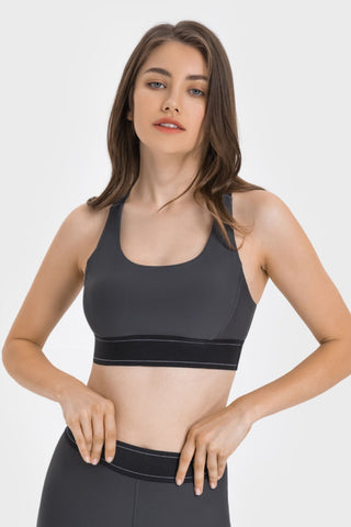 Shop Gray Millennia Contrast Sports Bra - High-Quality U.S. Made Women’s Fashion with Free & Fast Shipping