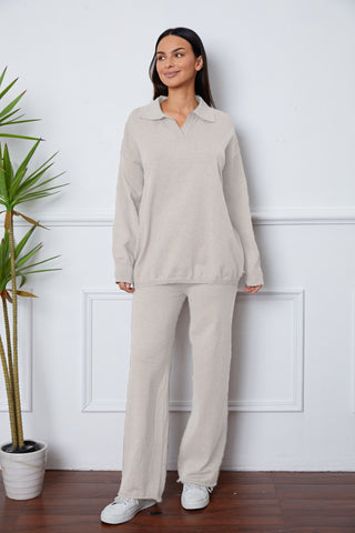 Shop Dropped Shoulder Sweater and Long Pants Set - High-Quality U.S. Made Women’s Fashion with Free Fast Shipping