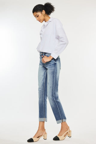 Shop Kancan High Rise Cuffed Straight Jeans - High-Quality U.S. Made Women’s Fashion with Free & Fast Shipping