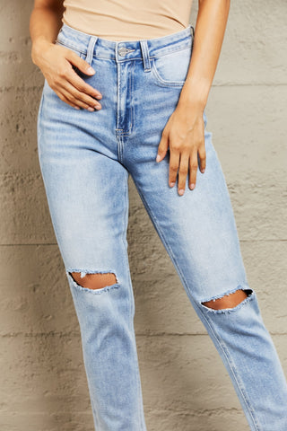 Shop BAYEAS High Waisted Distressed Slim Cropped Jeans - High-Quality U.S. Made Women’s Fashion with Free Fast Shipping